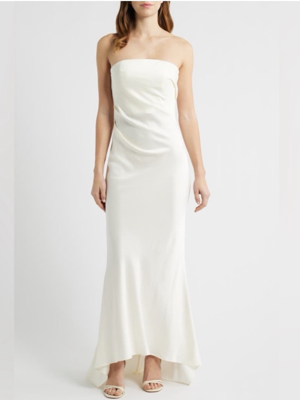 new Significant Other Lucile strapless draped gown with train in Bone satin
